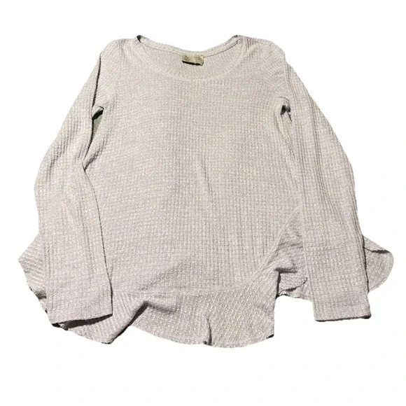 Anthropologie Sunday Saturday S  Purple Waffle Knit Ruffle Back Long Sleeve Top - Picture 2 of 11